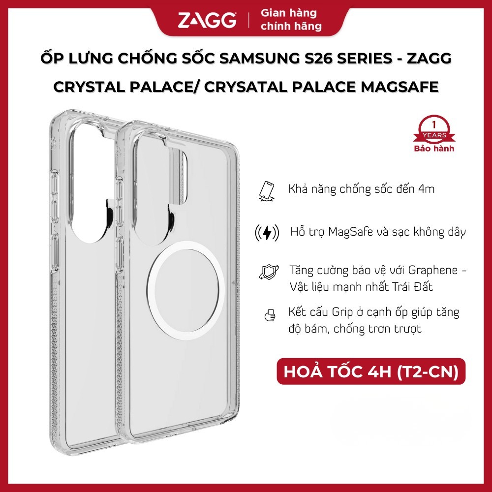 Ốp Lưng Trong Suốt ZAGG cho Samsung Galaxy S26 Ultra, Crystal Palace/ Crystal Palace Snap, Chống Sốc