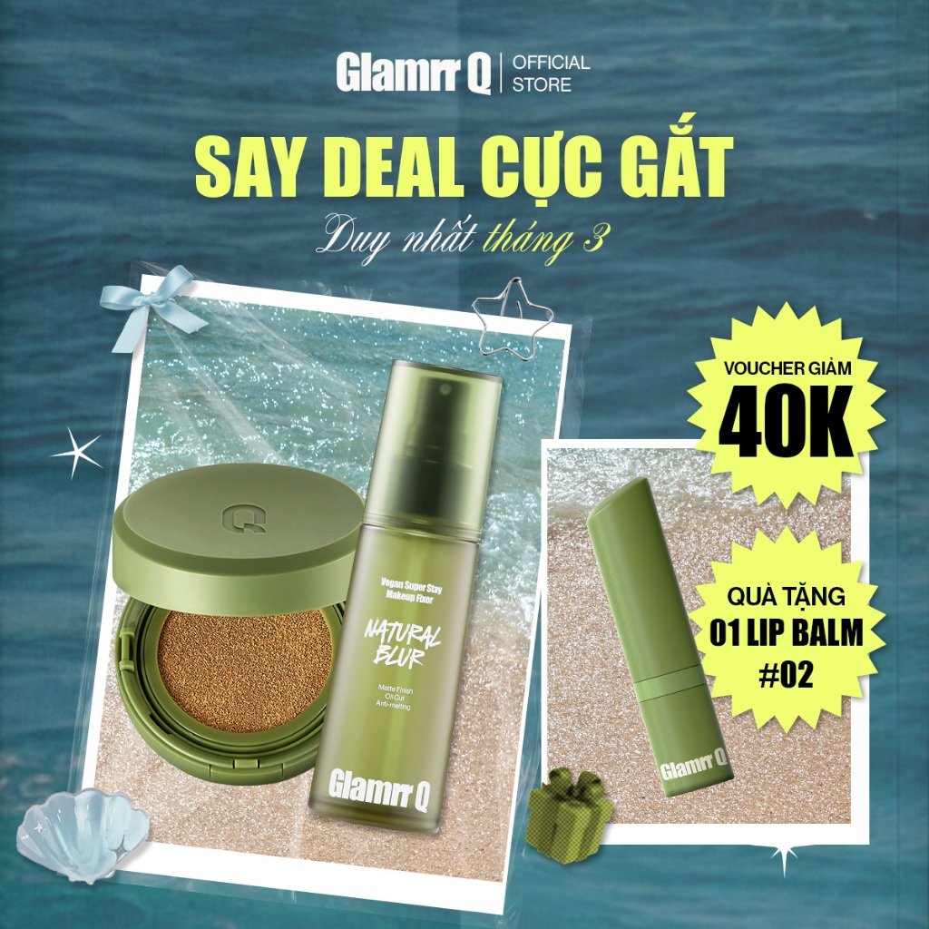 【COMBO TẶNG 01 QUÀ】Combo Glamrr Q Cushion &  Xịt Khóa Nền Cố Định Glamrr Q Vegan Super Stay Makeup F