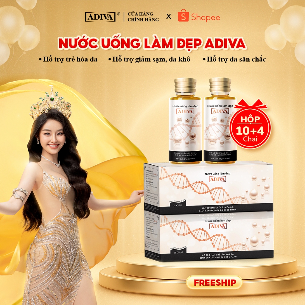 Combo 2 Hộp Nước Uống Làm Đẹp Collagen ADIVA Tem Trắng -Giúp Làn Da Săn Chắc, Ảm Mịn Và Căng Bóng