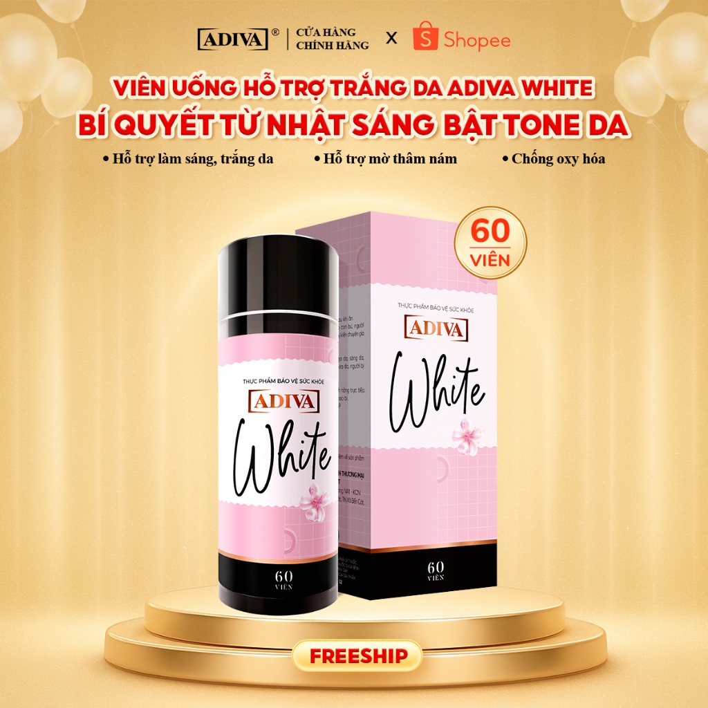 Viên Uống Trắng Da ADIVA White 60 Viên- Hỗ Trợ Giảm Các Đốm Tối Màu Và Thâm Nám Cho Làn Da