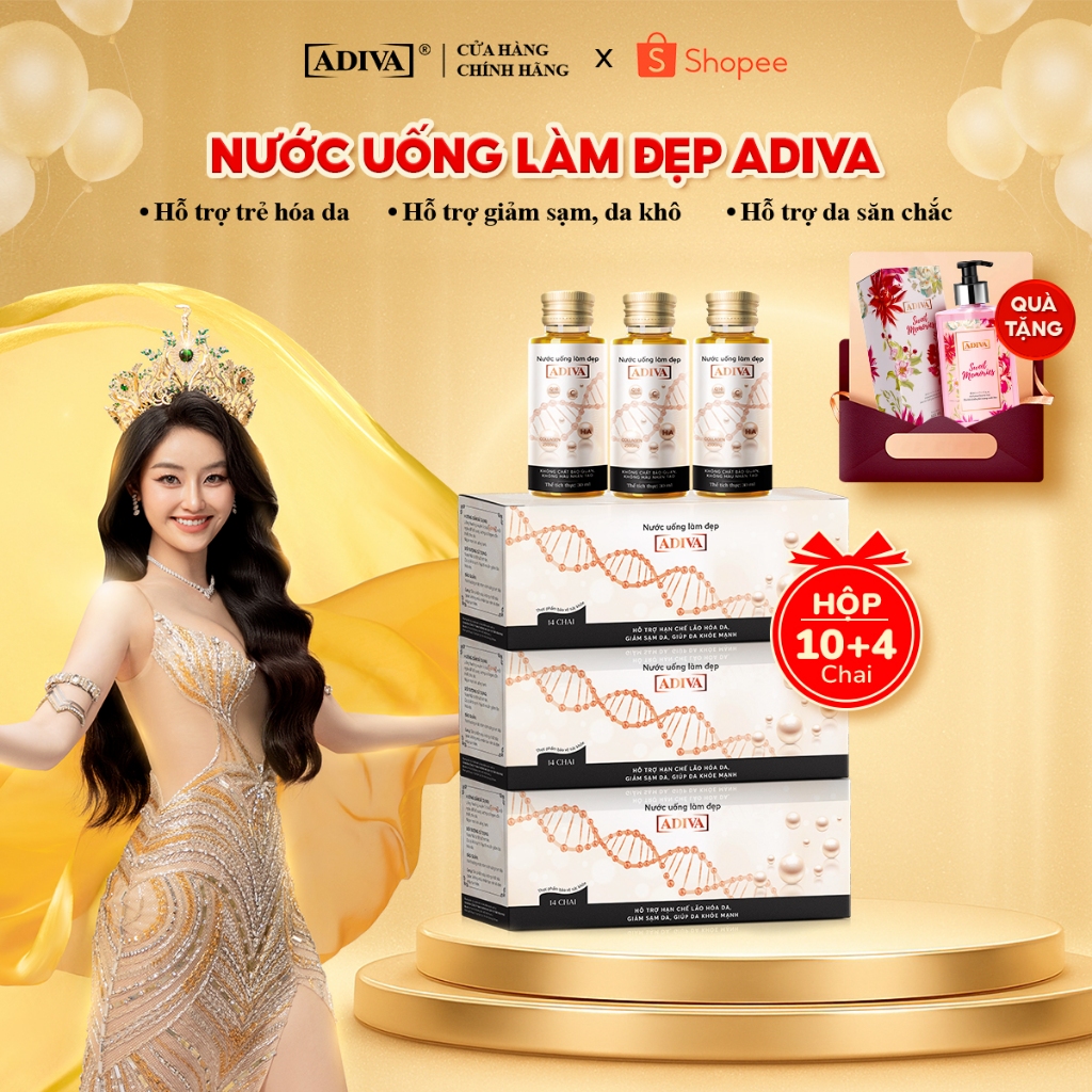 Combo 3 Hộp Nước Uống Làm Đẹp Collagen ADIVA Tem Trắng -Giúp Da Săn Chắc, Ảm Mịn Và Căng Bóng