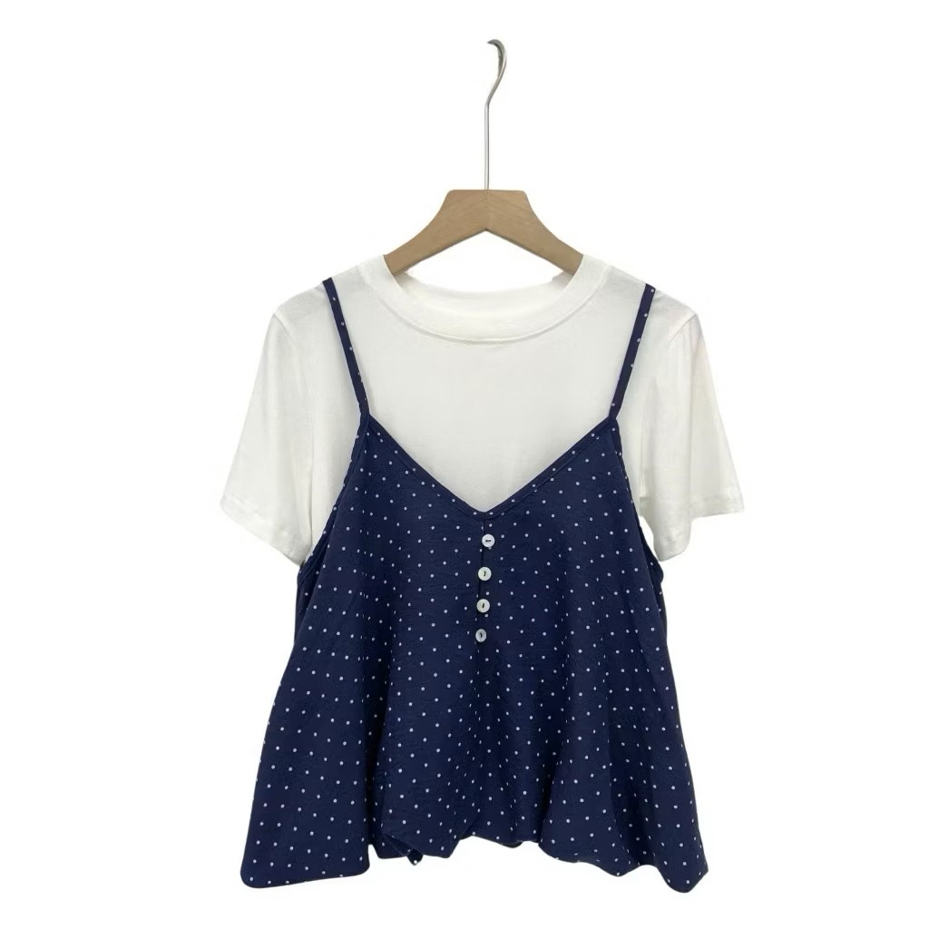 Set Yếm Nữ 2 Dây Chấm Bi Dáng Bí Cúc Dọc Kèm Áo Thun Trơn KENCO Clothing SG Thời Trang Nữ M3802 | BigBuy360 - bigbuy360.vn