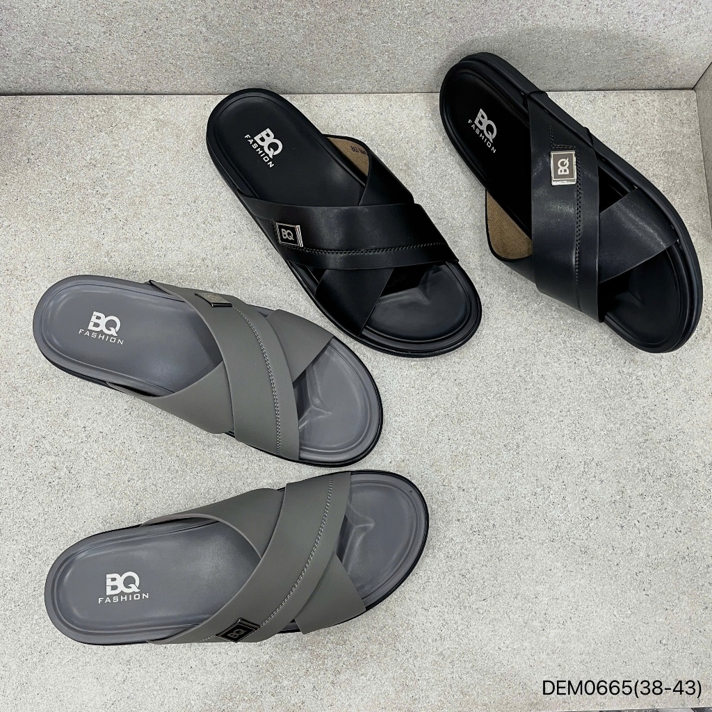 BQ I Dép nam size 38-43 Dép lê nam da bò bản chéo trẻ trung đế cao su siêu êm chân DEM0665