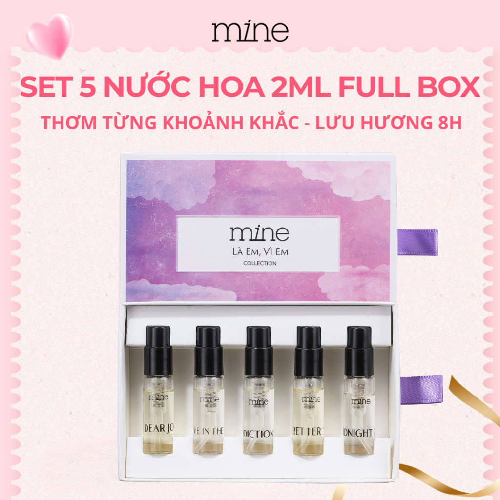Set 5 Mùi Nước Hoa 2ML Kèm Box Lưu Hương 8H Nước Hoa Mine Thơm Lâu, Ngọt Ngào, Nữ Tính, Năng Động