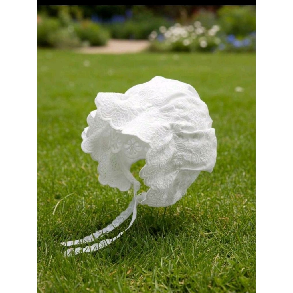 Nón Bonet ren trắng cao cấp cho bé gái 0-12M