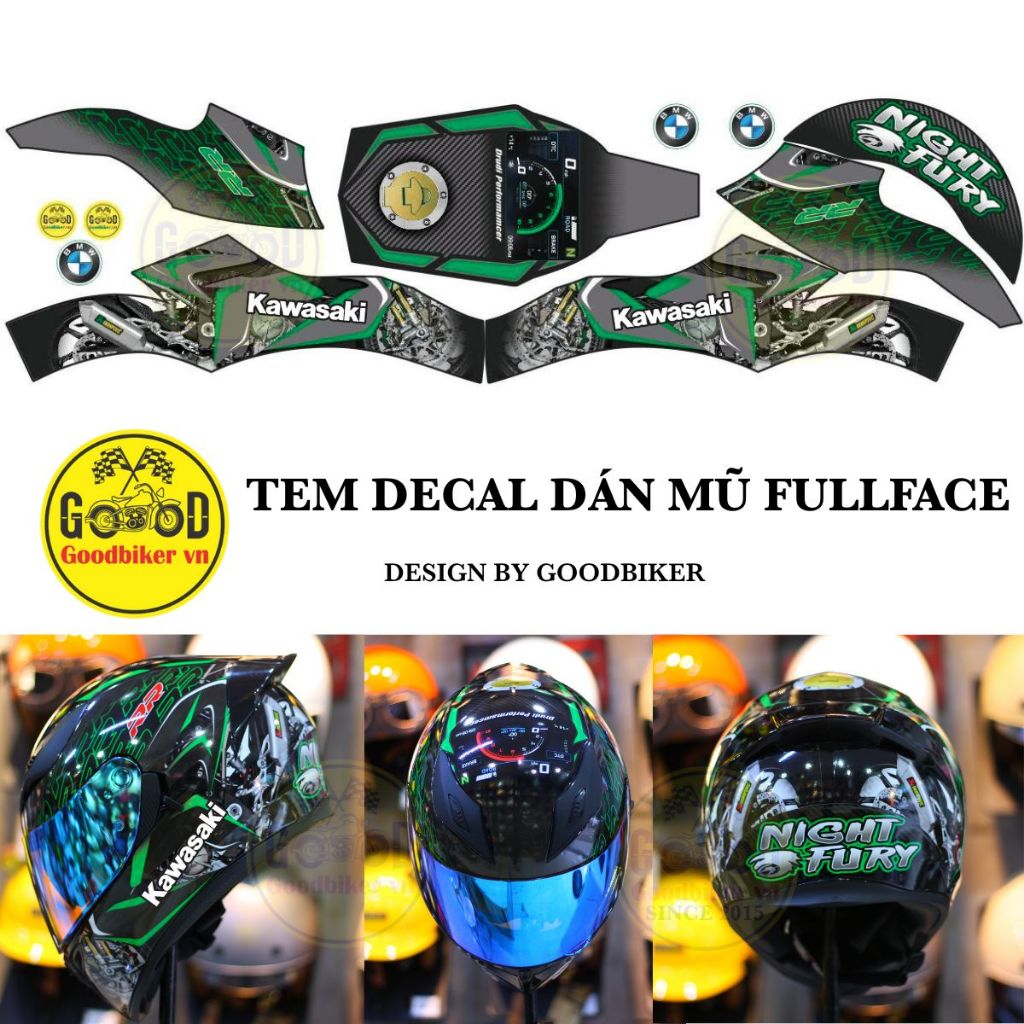 Tem dán mũ bảo hiểm Fullface KAWASAKI