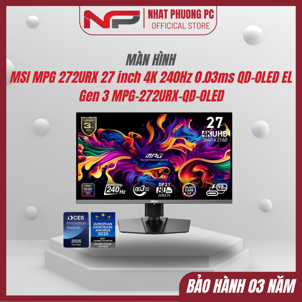 Màn hình Gaming MSI MPG 272URX 27 inch 4K 240Hz 0.03ms QD-OLED EL Gen 3MPG-272URX-QD-OLED