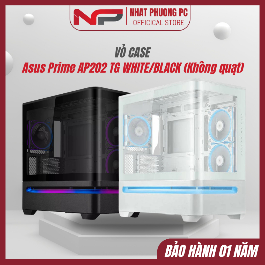 Vỏ máy tính Asus Prime AP202 TG WHITE/BLACK (Không quạt)