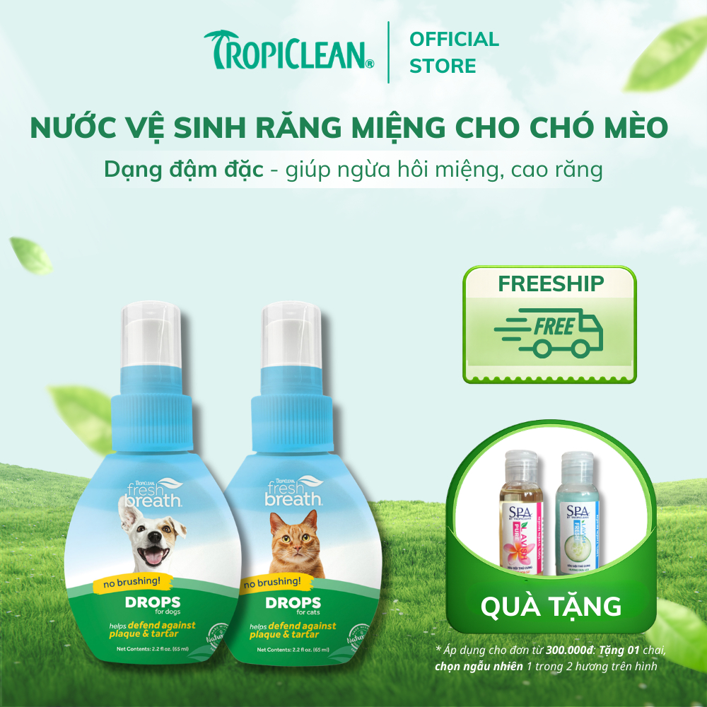 Nước uống vệ sinh răng miệng cho Chó Tropiclean ngừa hôi miệng, cao răng, dạng đậm đặc, 65ml
