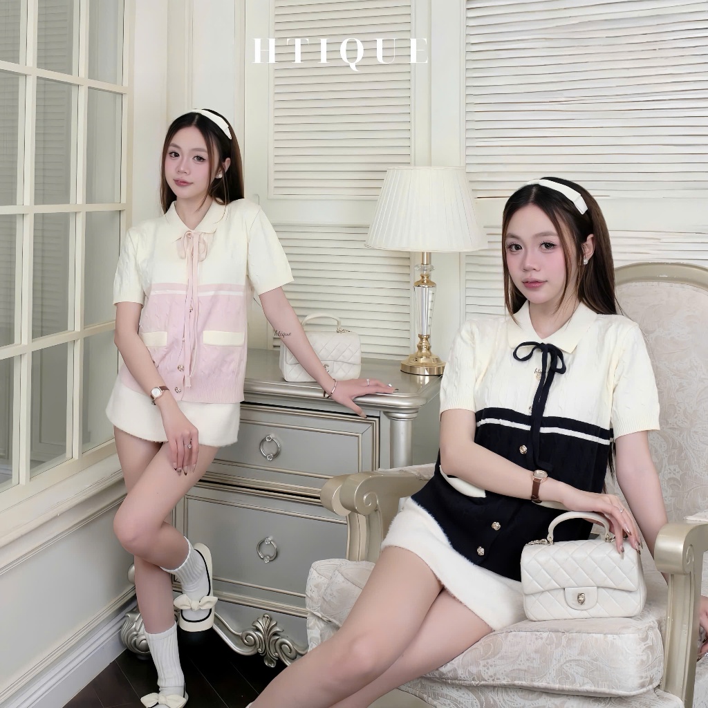HTIQUE - SOFT SEASON Mở bán Áo len dệt kim kèm dây nơ, Áo len vặn thừng mang lại ngọt ngào thanh lịc