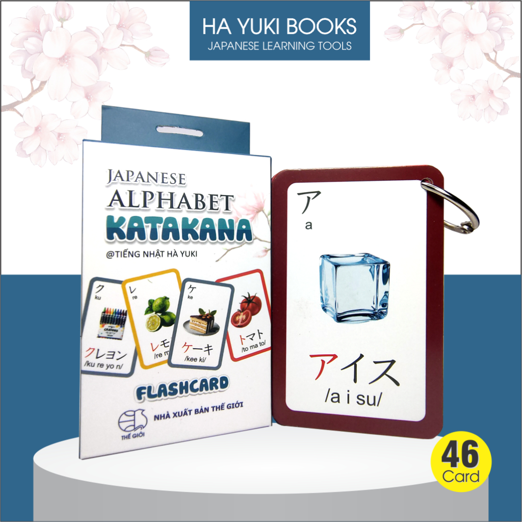 Bộ thẻ Flashcard Katakana tiếng Nhật (HY02) | Thẻ học thông minh Katakana 46 thẻ |  Hà Yuki Books