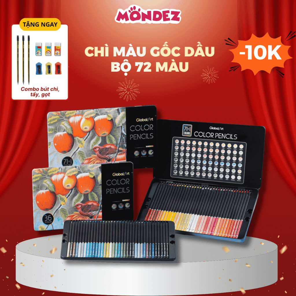 [HỎA TỐC] Bộ 72 Bút Chì Màu Gốc Dầu Global Art Chính Hãng, Màu Chì Đậm Mịn Dễ Tô, Bám Giấy Tốt, Blend Màu Đẹp