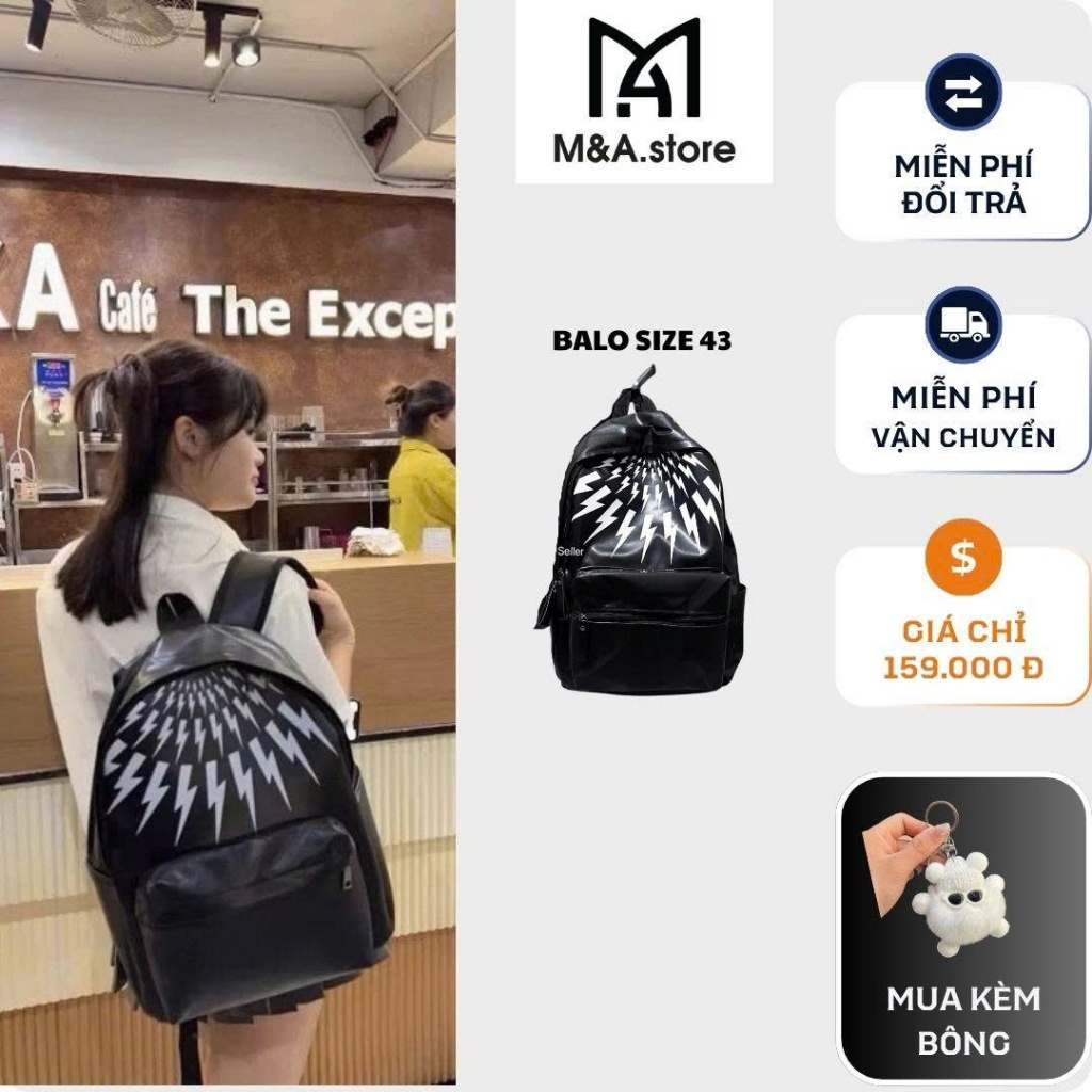 M&A - BALO da hoạ tiết tia sét size 43cm hottrend Thời Trang mới nhất , Balo Hoạ Tiết Chữ Nổi Chất Da Pu cao cấp BL10