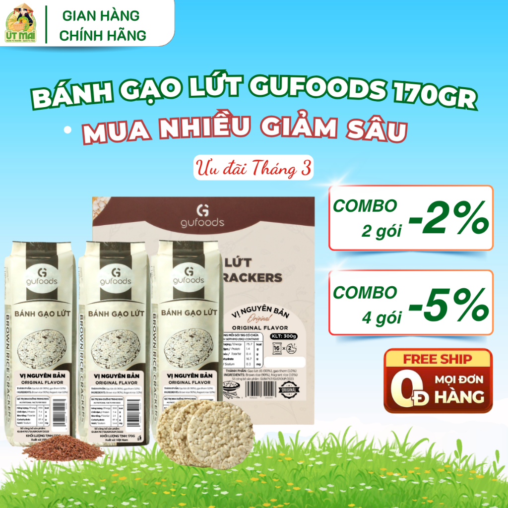 [MUA NHIỀU GIẢM SÂU] Bánh gạo lứt GUfoods - Không chiên dầu, Không đường, Eat clean, Gym, Healthy