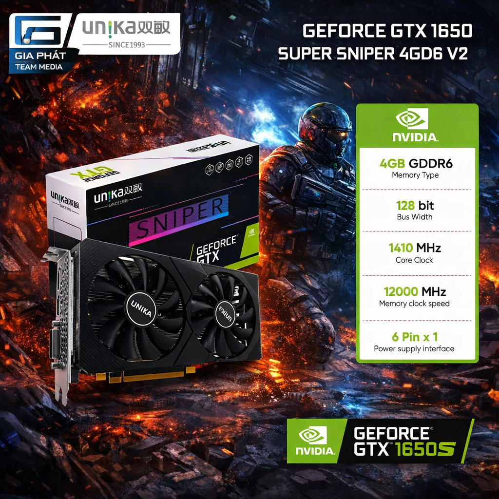 Card màn hình UNIKA GeForce GTX 1650 Super Sniper 4G D6 V2 / 1660 Super Blizzards 6G D6 V2 NEW FV