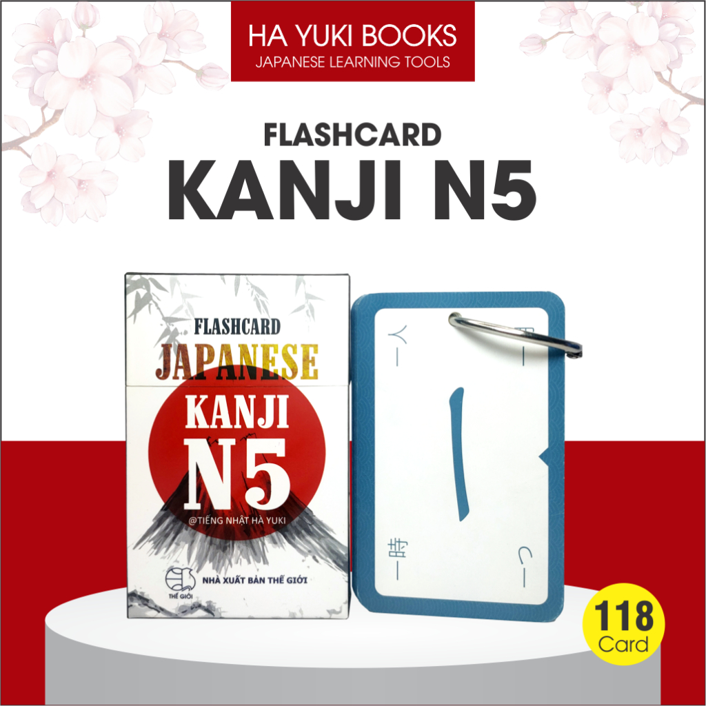 Bộ thẻ Flashcard Kanji N5 tiếng Nhật (HY04) | Thẻ học thông minh Kanji N5 (118 thẻ) | Hà Yuki Books