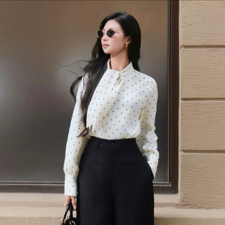 Sơ mi chấm bi cổ nơ