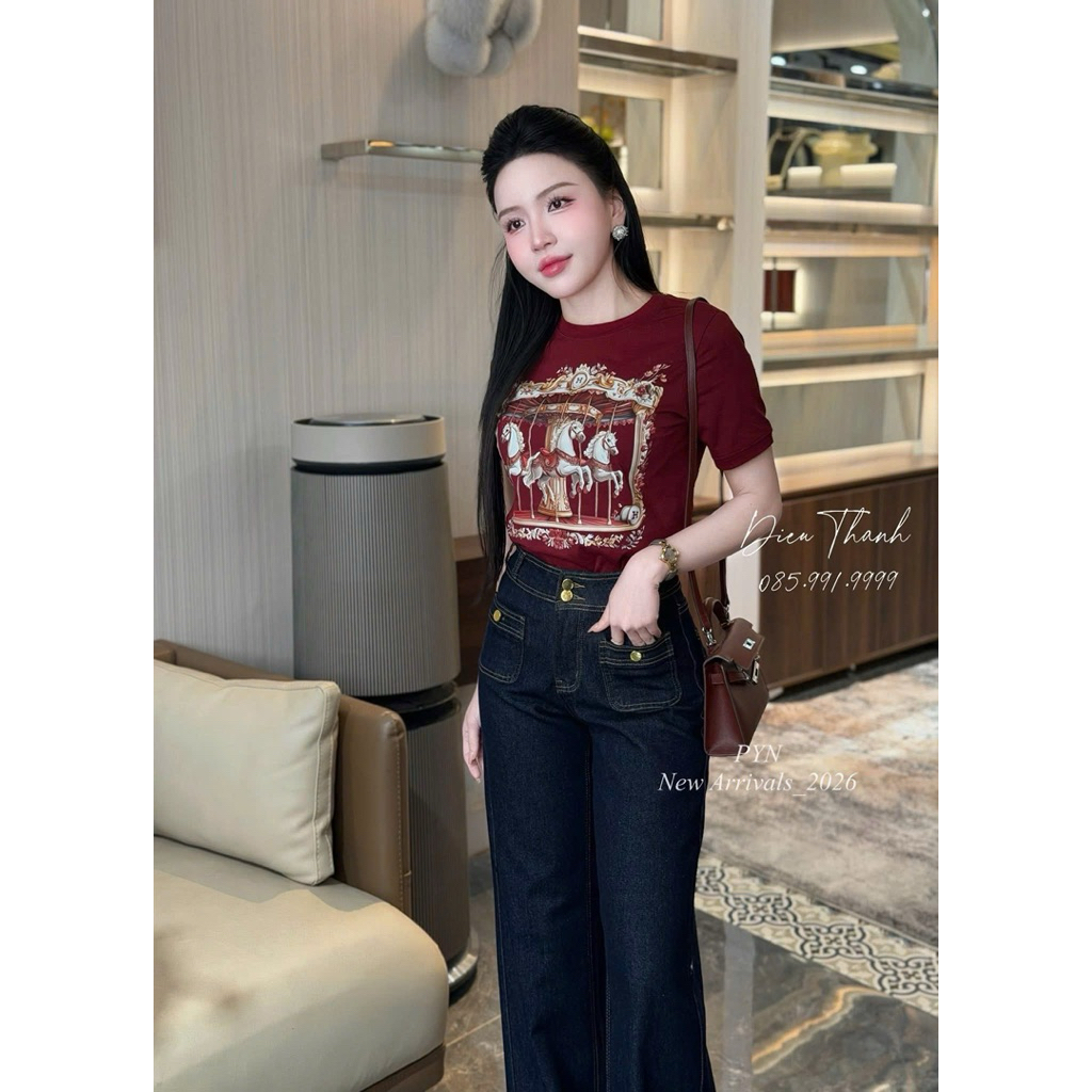 Áo Thun Dáng Baby Tea Nữ Hoạ Tiết Quảng Châu