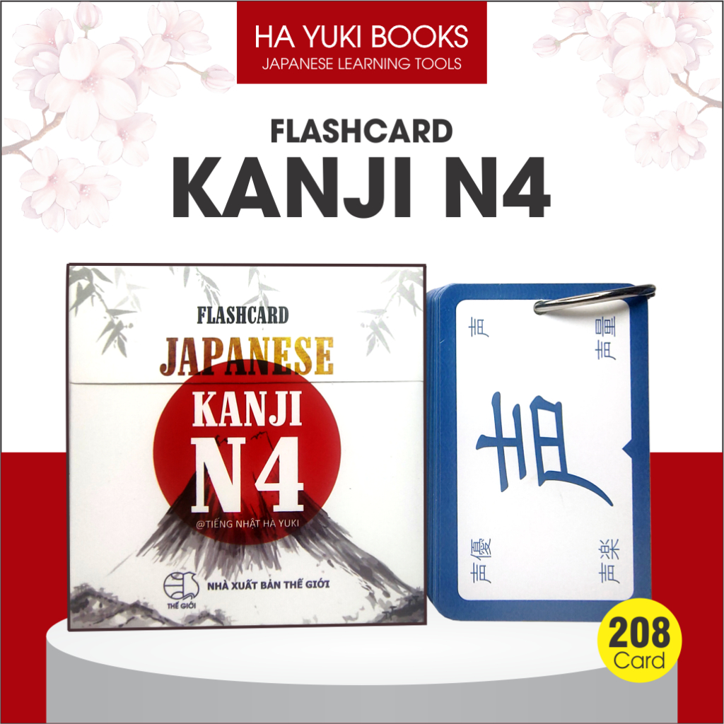 Bộ thẻ Flashcard Kanji N4 tiếng Nhật (HY05) | Thẻ học thông minh Kanji N4 (218 thẻ) | Hà Yuki Books