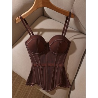 CORSET STORY - Áo corset có mút đệm ngực màu nâu tây cực sang phong cách âu mỹ, hot ig hàng QCCC