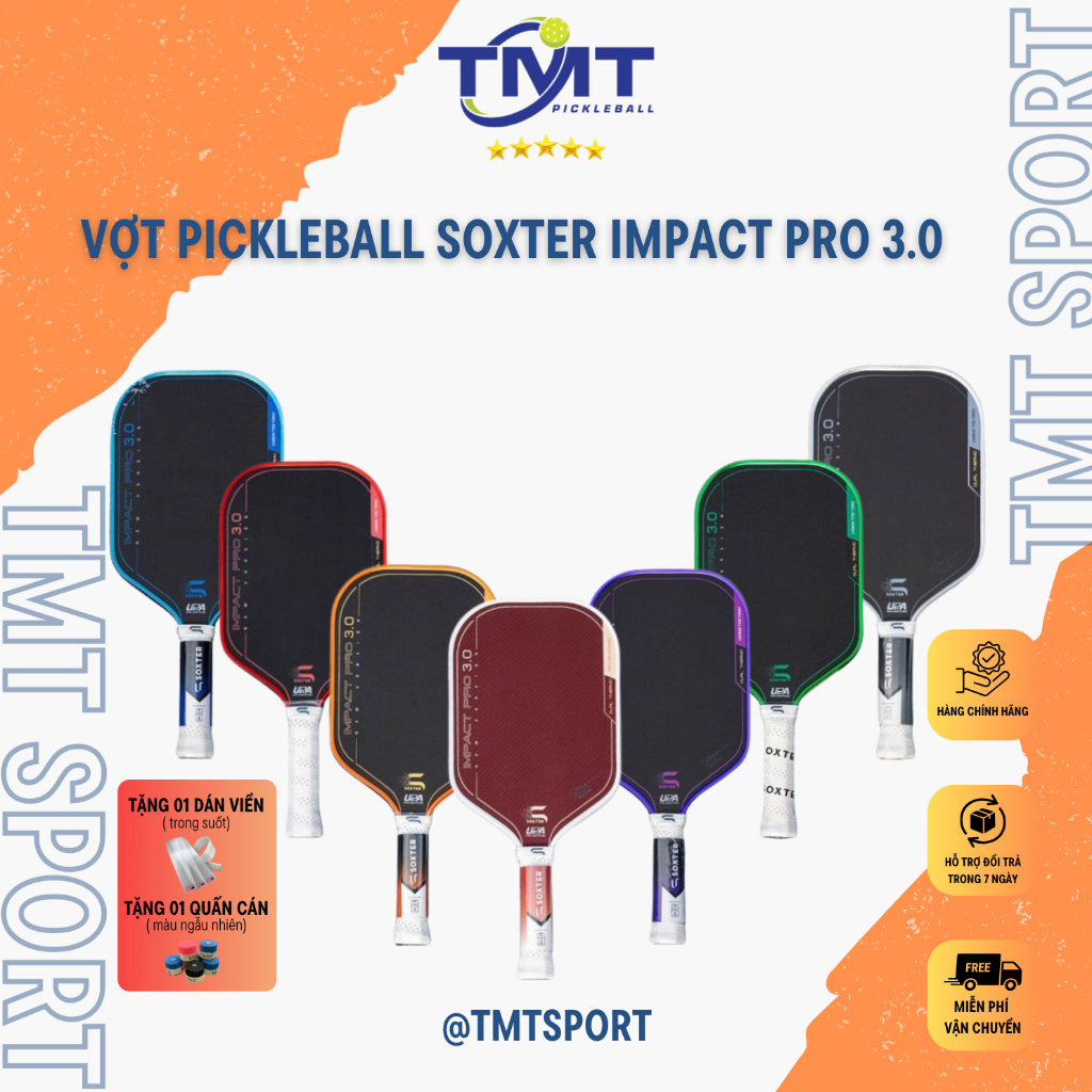 Vợt Pickleball Soxter Impact Pro 3.0-16mm,Mặt vợt T700 siêu nhám,cải tiến lõi giúp trợ lực tốt,điểm 