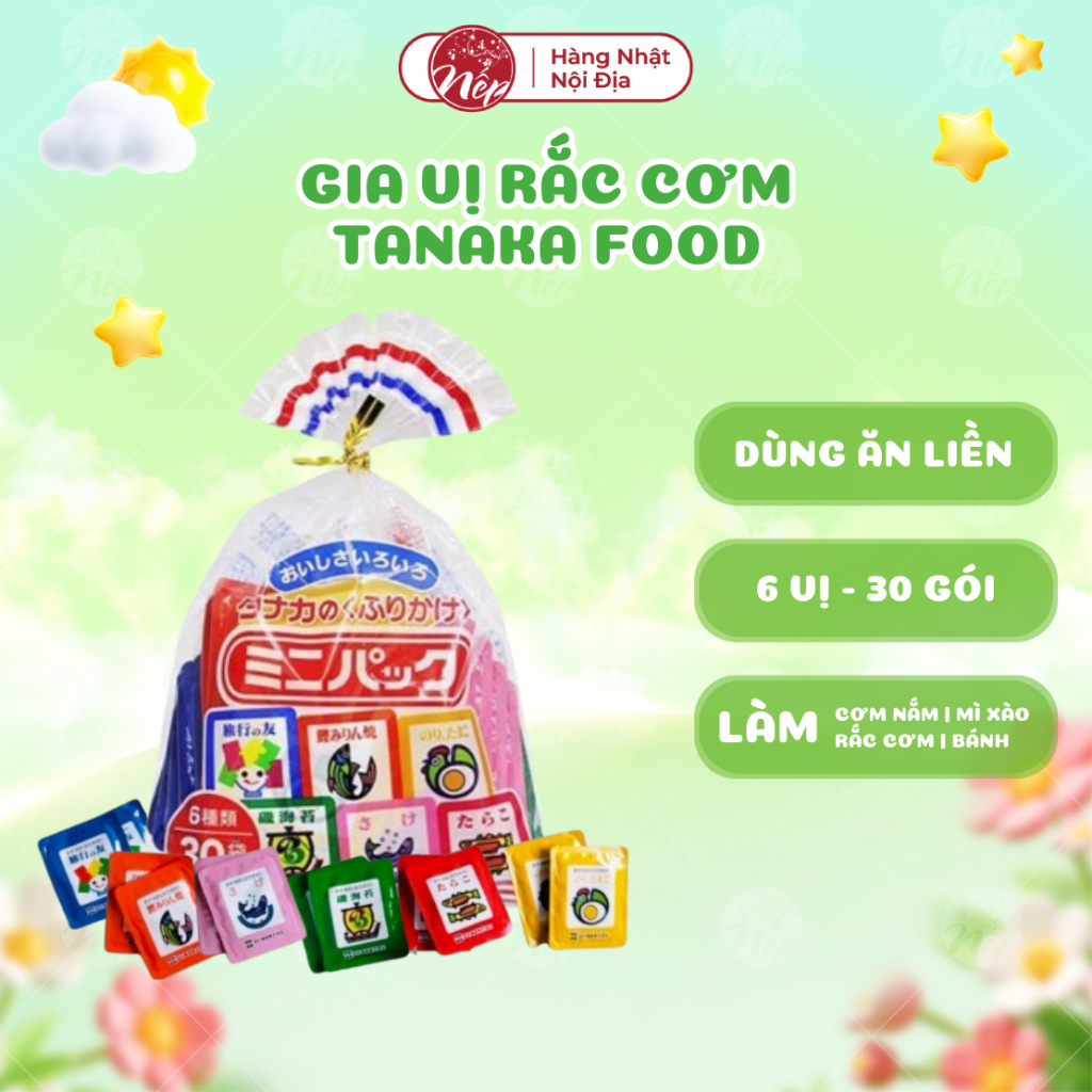 [Date Mới] Gia vị rắc cơm Tanaka Food (6 vị 30 gói) nội địa Nhật cực ngon ăn dặm từ 9 tháng - nepshop1