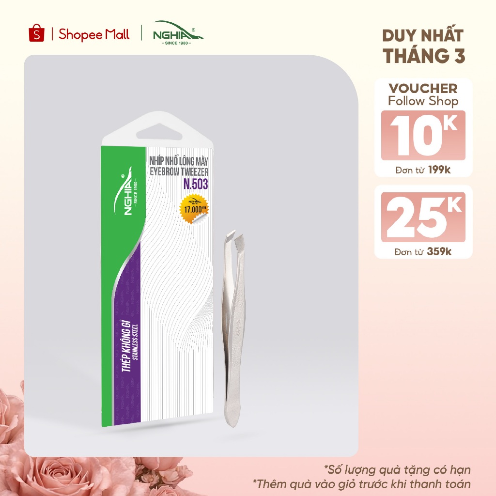 Nhíp Nhổ Lông Mày, Lông Mũi, Râu, Tóc Bạc Inox Cao Cấp KỀM NGHĨA N.503 - Đầu Xéo