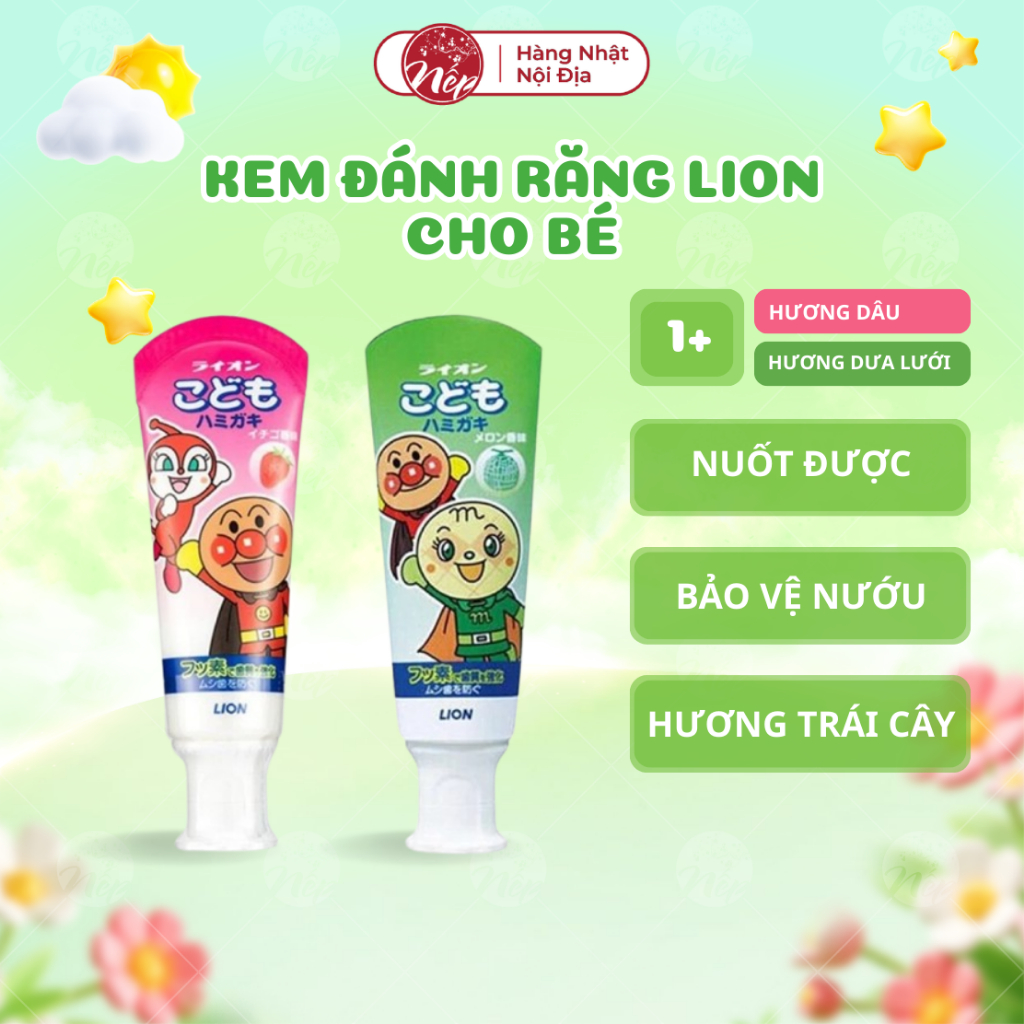 [Date Mới] Kem đánh răng cho bé nuốt được LION Nhật Bản 40g cho bé từ 12 tháng tuổi vị dưa gang vị dâu - nepshop1