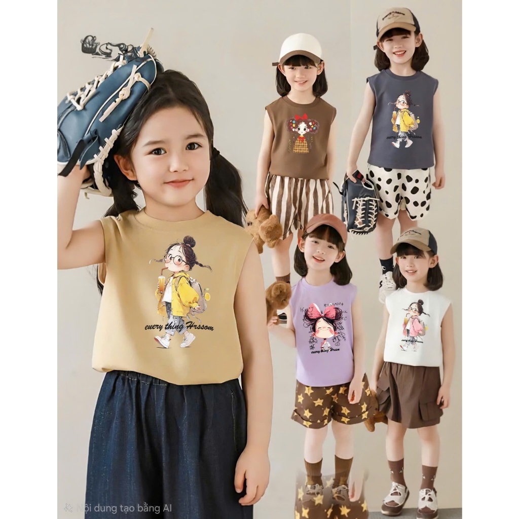 Áo Ba Lỗ Bé Gái, Áo Sát Nách Bé Gái Thun Cotton Đẹp, Thấm Mồ Hôi tốt