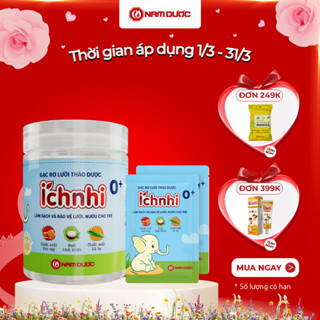 GẠC RƠ LƯỠI THẢO DƯỢC ÍCH NHI 0+ CHO BÉ, Hộp 30 gói x 1 gạc, Giúp làm sạch nướu, lưỡi, răng miệng