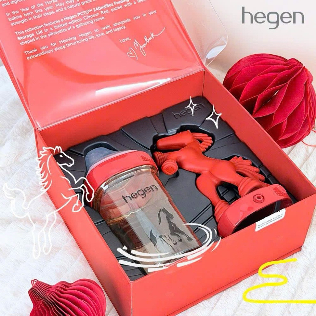 BỘ BÌNH SỮA HEGEN 240ML LIMITED NGỰA ĐỎ 2026 ( bình 240ml+gặm nướu+nắp trữ )