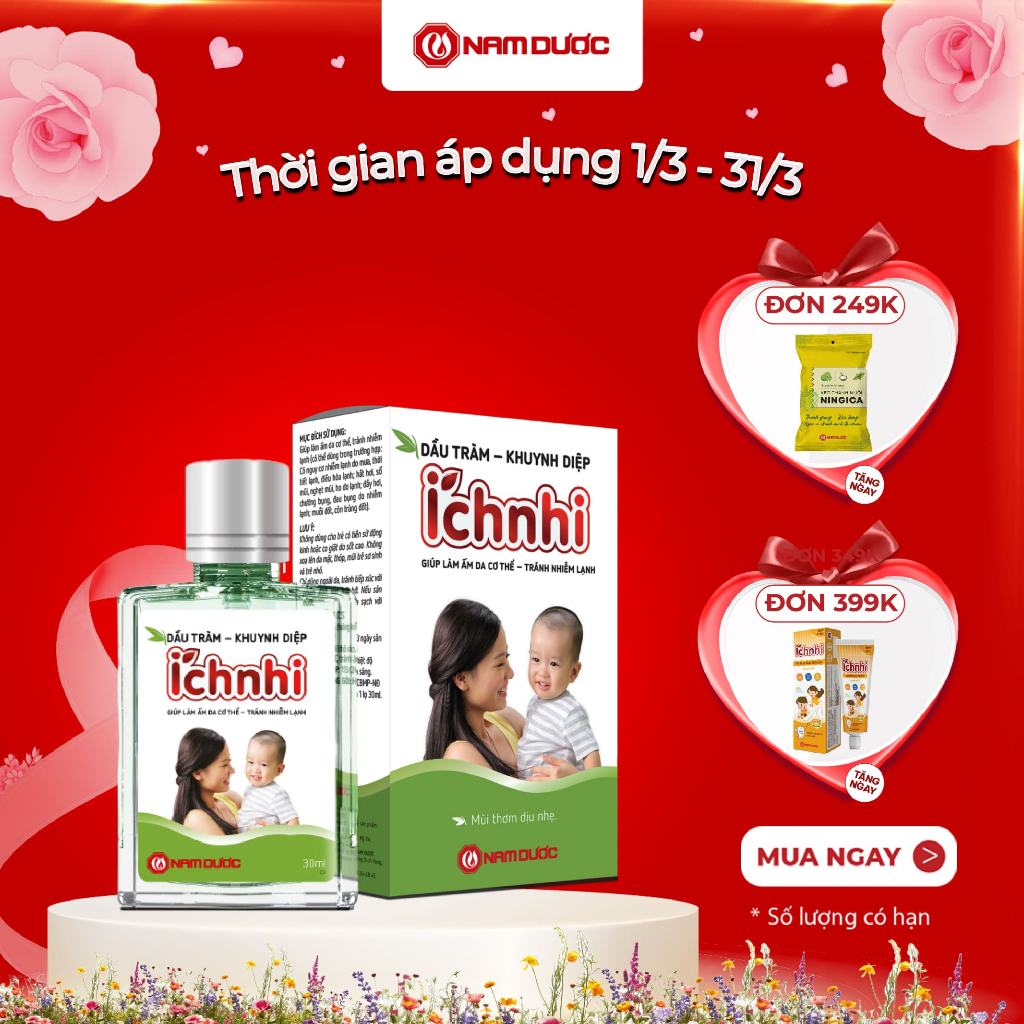 Dầu tràm khuynh diệp Ích Nhi , Hộp 1 lọ 30ml, Giúp làm ấm da cơ thể, tránh nhiễm lạnh