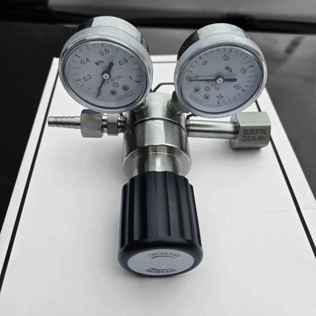 Thép không gỉ 316L, van giảm áp khí argon, nito, oxy, hydro...Đồng hồ giảm áp chống ăn mòn 316L