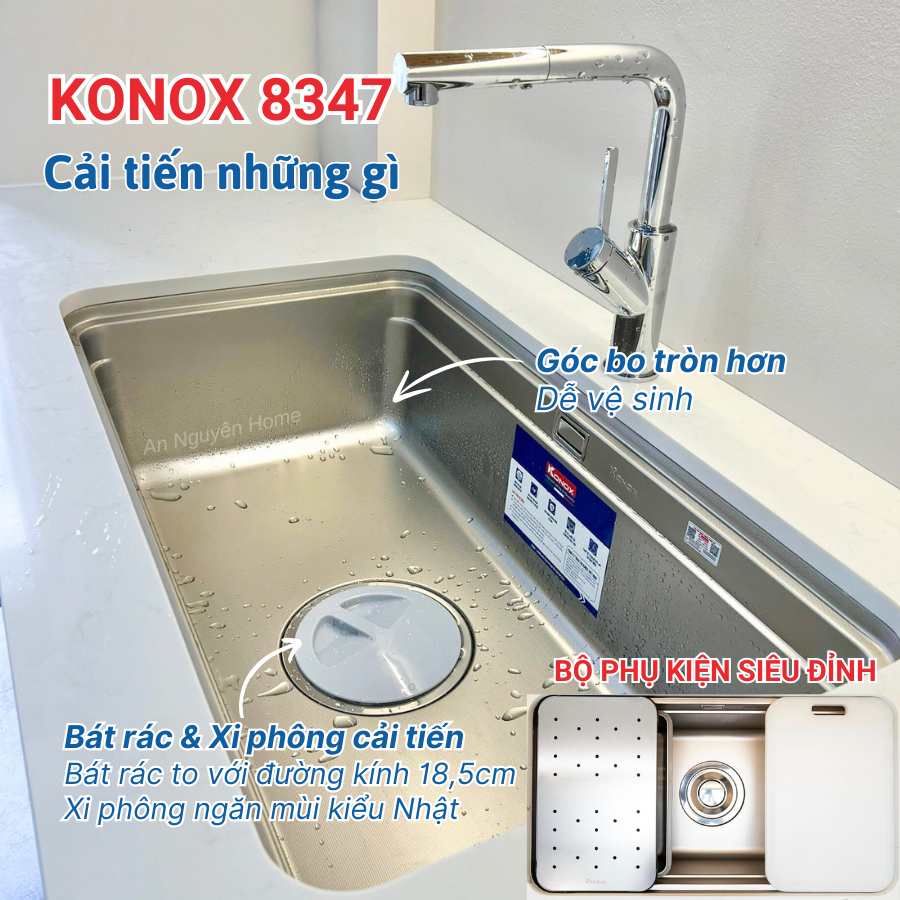 Chậu Konox 8347 / 8047 - Chậu rửa bát 1 hố xịn nhất Konox dòng chống xước