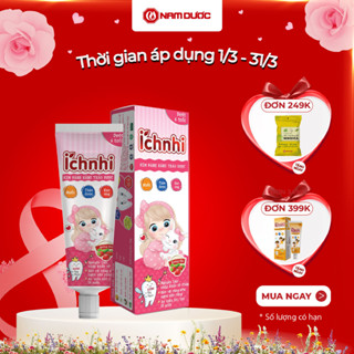 Kem đánh răng thảo dược Ích Nhi hương dâu dưới 6 tuổi, Tuýp 50g, ko chứa flour, Làm sạch răng miệng ở trẻ em