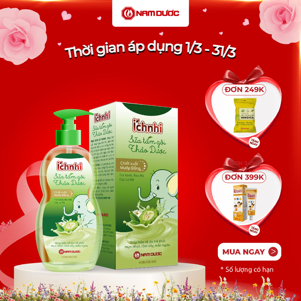 Sữa tắm gội thảo dược cho bé Ích Nhi, chai 200ml giúp làm sạch da và dưỡng da trẻ, bảo vệ da trẻ khỏi mụn nhọt, hăm da,