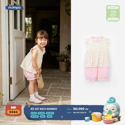 Bộ cộc tay cho bé Mompa sát nách 6 tháng - 4 tuổi vải Sợi tre Bamboo mềm mại co giãn DQ MP 0364
