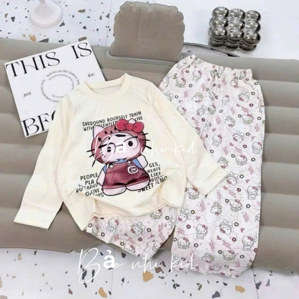 BỘ QUẦN DÀI ÁO DÀI TAY CHO BÉ GÁI TỪ 14-44KG mẫu live họa tiết dễ thương