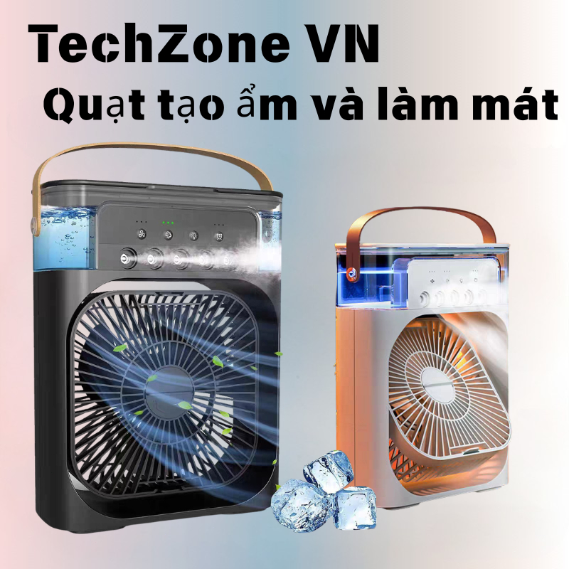 Quạt điều hòa mini với bình chứa nước 600ml và đèn LED tích hợp, dễ sử dụng.