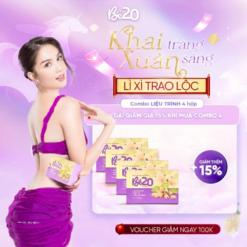 4 Hộp Kẹo Ngậm Dâu Tằm Trắng Da Be20 - Bật Tone Trắng Hồng Tự Nhiên - Hộp 30 viên