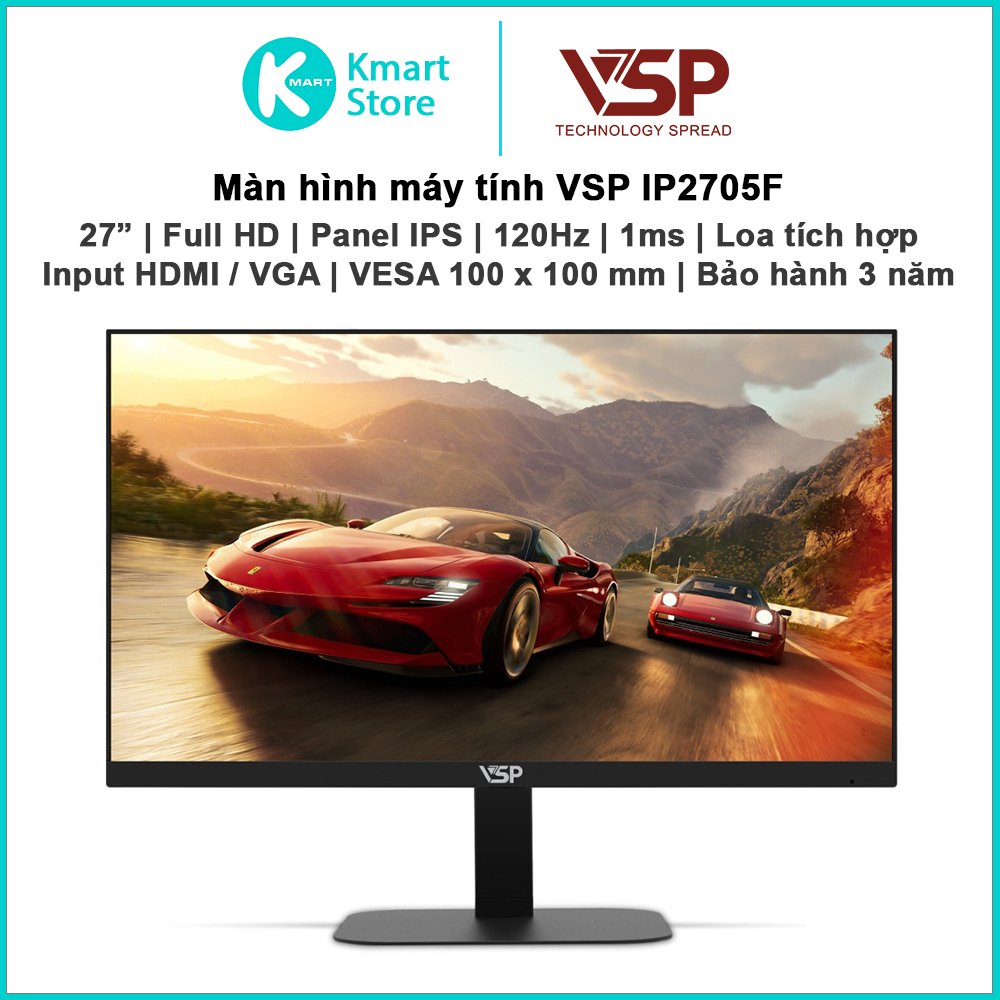 Màn hình máy tính VSP IP2705F | 27" / IPS / 120Hz / FHD / 1ms | Input VGA + HDMI | Loa tích hợp | Bả