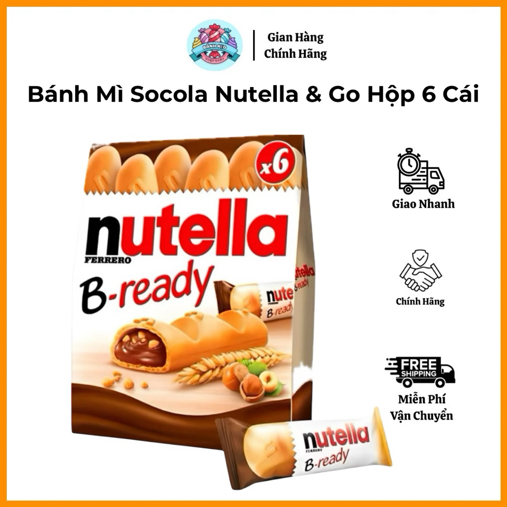 Bánh Mì Nutella B-ready Socola Hạt Phỉ – Hộp 6 Cái – Bánh Ngọt Ăn Vặt - Nội Địa Đài Loan