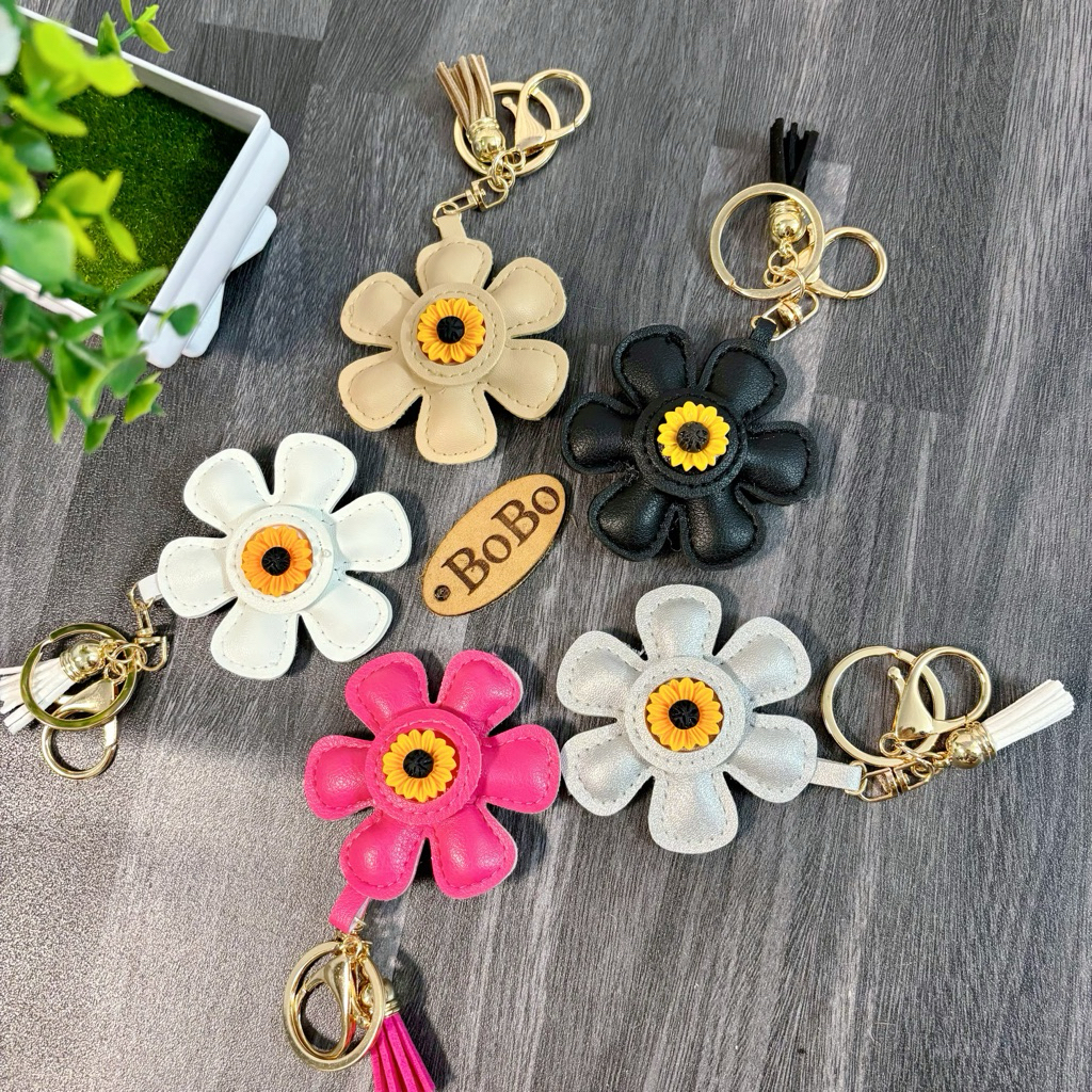(ảnh thật) Móc khoá charm hoa hướng dương Pu dễ thương treo túi xách