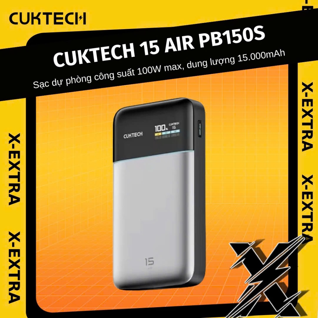 Sạc Dự Phòng CUKTECH 15 Air PB150S, Công Suất 100W Max, Dung Lượng 15.000mAh - Bảo hành 18 tháng