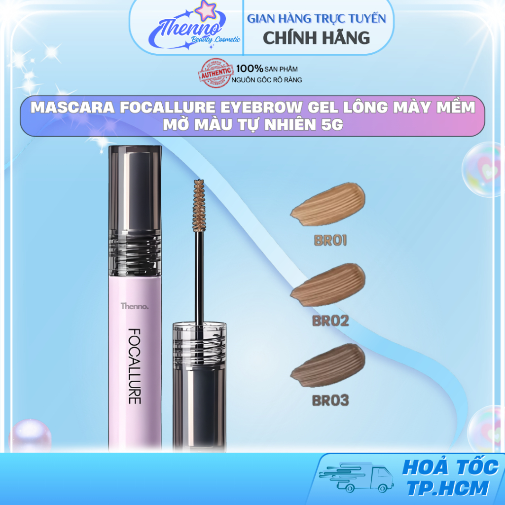 Mascara Focallure Eyebrow Gel Lông Mày Mềm Mờ Màu Tự Nhiên Không Vón Cục Chống Thấm Nước 24H 5g