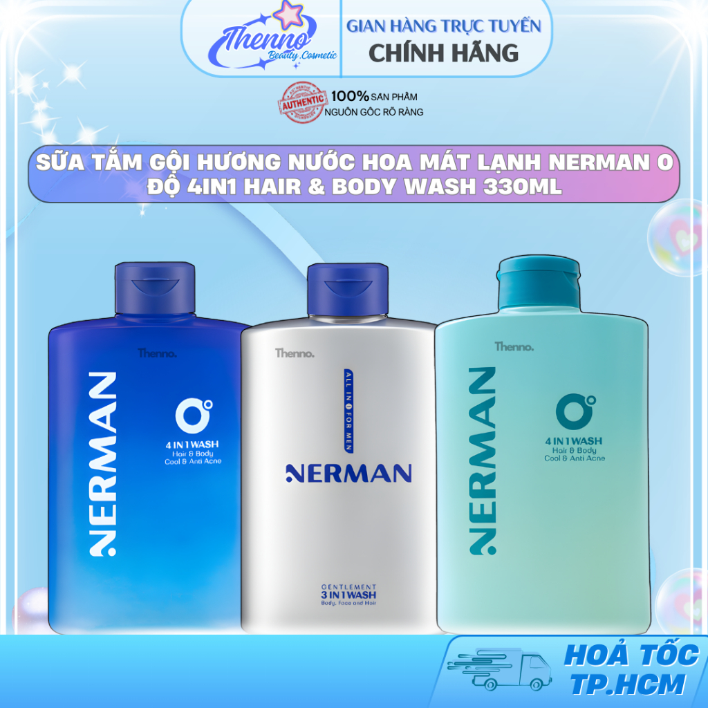 Sữa Tắm Gội Hương Nước Hoa Mát Lạnh Nerman 0 Độ 4in1 Hair & Body Wash 330ml