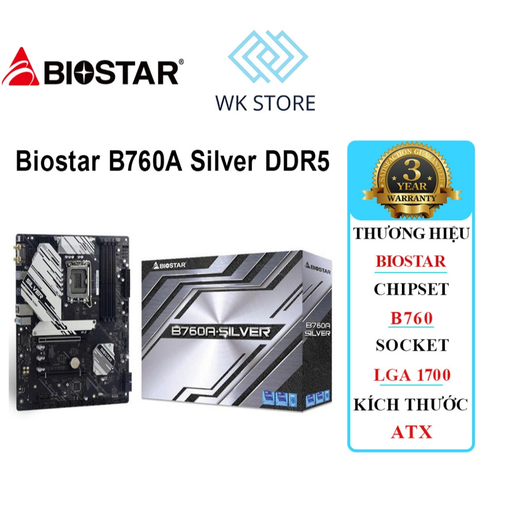 Mainboard Biostar B760A Silver DDR5, LGA 1700, Mới BH 36T