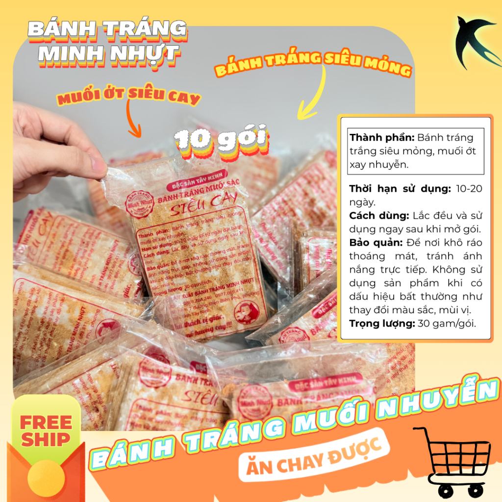 Bánh Tráng Xì Ke Muối Sặc Nhuyễn Siêu Cay Minh Nhựt Tây Ninh,MềmThơm Đậm Vị Cay Tê Dại,Ăn Vặt Ngon,Đặc Sản-Combo 10 bịch