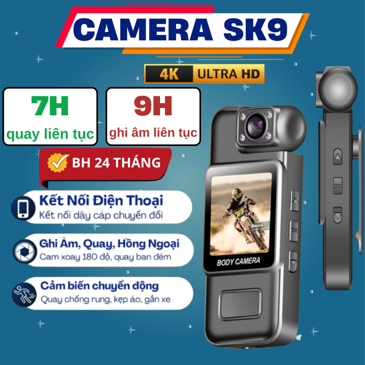 [HOẢ TỐC HCM] Camera Mini SK9 Màn Hình Led, Camera Xe Máy, Gắn Áo, Gắn Mũ, Kết Nối Trực Tiếp Điện Thoại, Cam Xoay 360