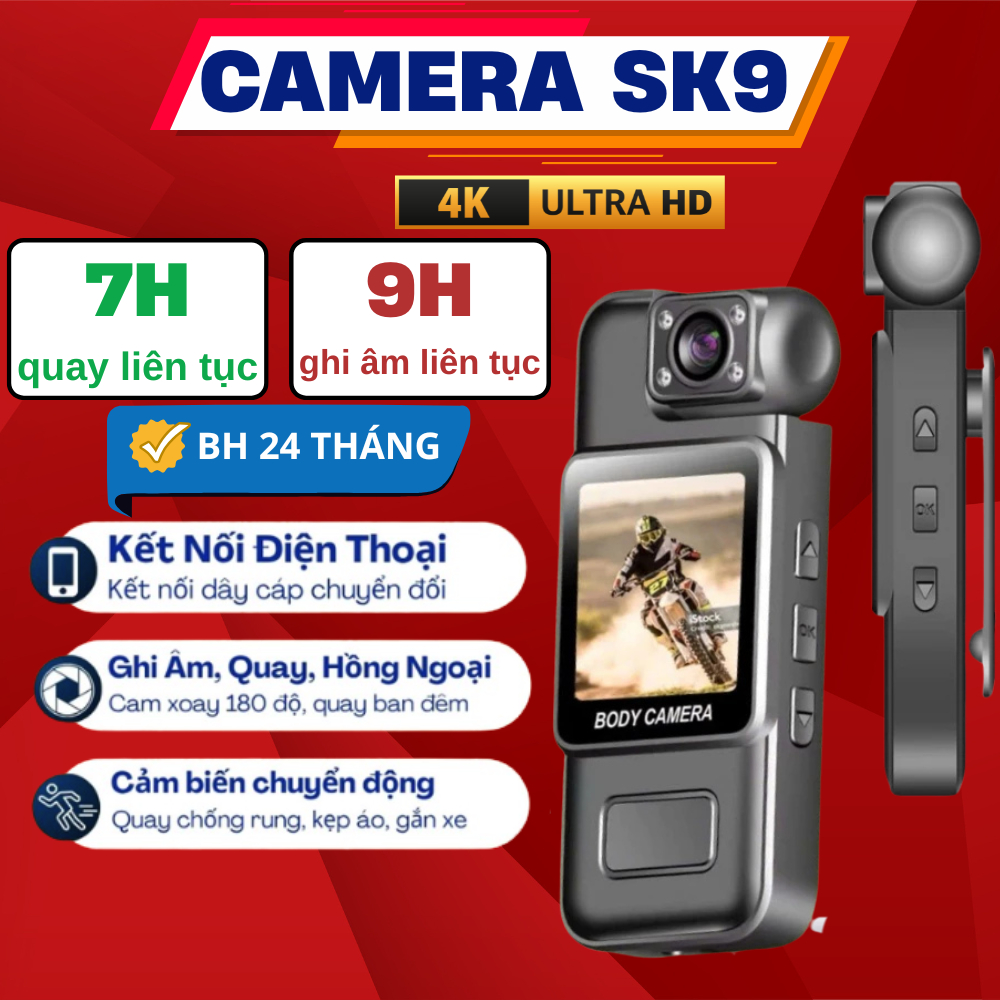 Camera Hành Trình SK9 - 60fps, Chống Rung, Màn Hình LCD Xem Trực Tiếp - Máy Quay Góc Rộng 180 Độ